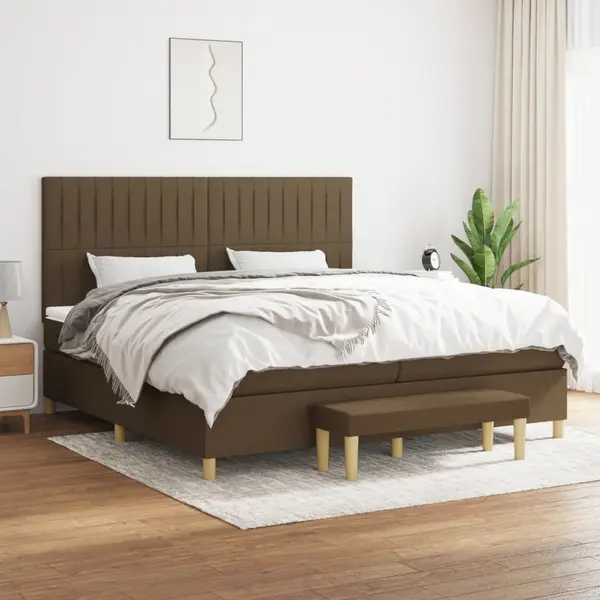 Gossi pat box spring cu saltea, maro inchis, 200x200 cm, textil