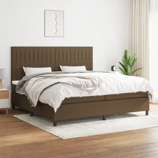 Gossi pat box spring cu saltea, maro inchis, 200x200 cm, textil