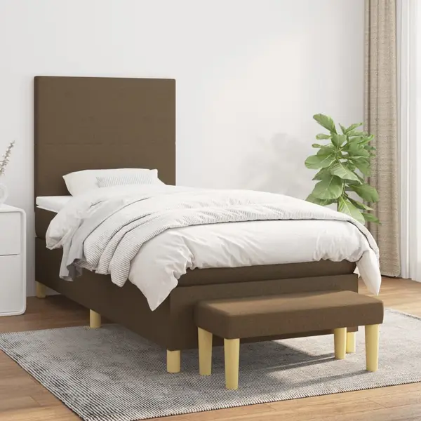 Gossi pat box spring cu saltea, maro inchis, 80x200 cm, textil
