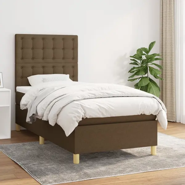Gossi pat box spring cu saltea, maro inchis, 80x200 cm, textil
