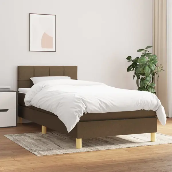 Gossi pat box spring cu saltea, maro inchis, 80x200 cm, textil