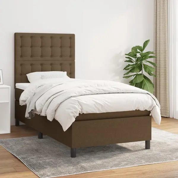 Gossi pat box spring cu saltea, maro inchis, 80x200 cm, textil