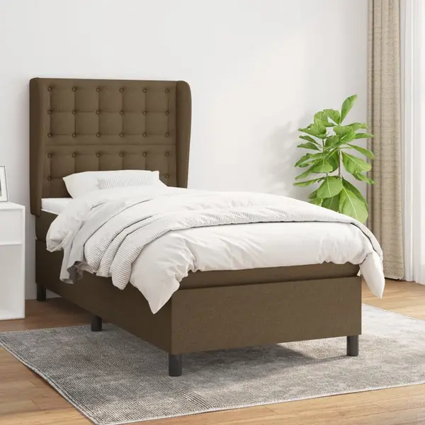 Gossi pat box spring cu saltea, maro inchis, 80x200 cm, textil