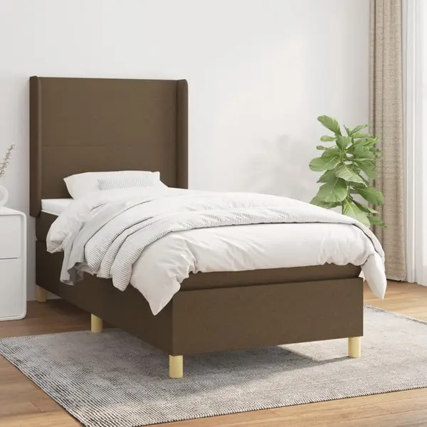 Gossi pat box spring cu saltea, maro inchis, 80x200 cm, textil