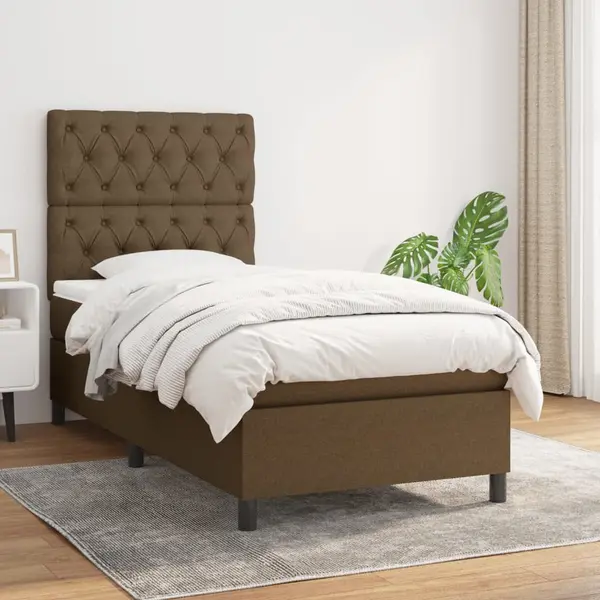 Gossi pat box spring cu saltea, maro inchis, 80x200 cm, textil