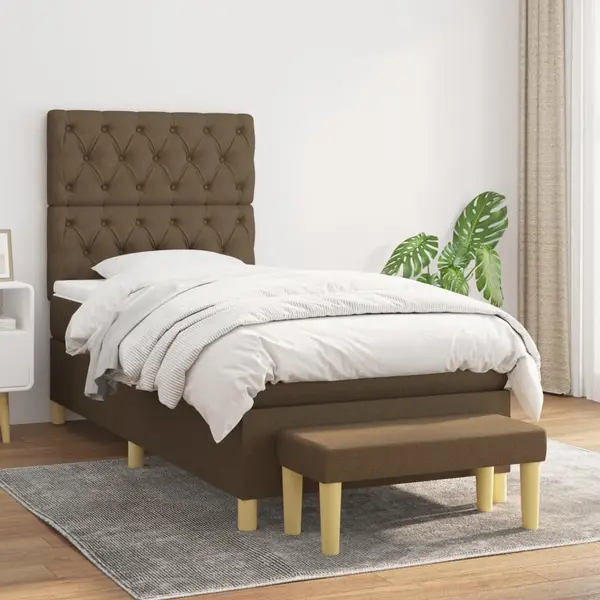 Gossi pat box spring cu saltea, maro inchis, 80x200 cm, textil