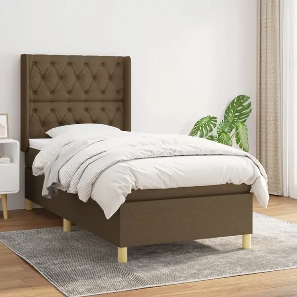 Gossi pat box spring cu saltea, maro inchis, 80x200 cm, textil
