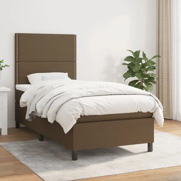 Gossi pat box spring cu saltea, maro inchis, 90x190 cm, textil