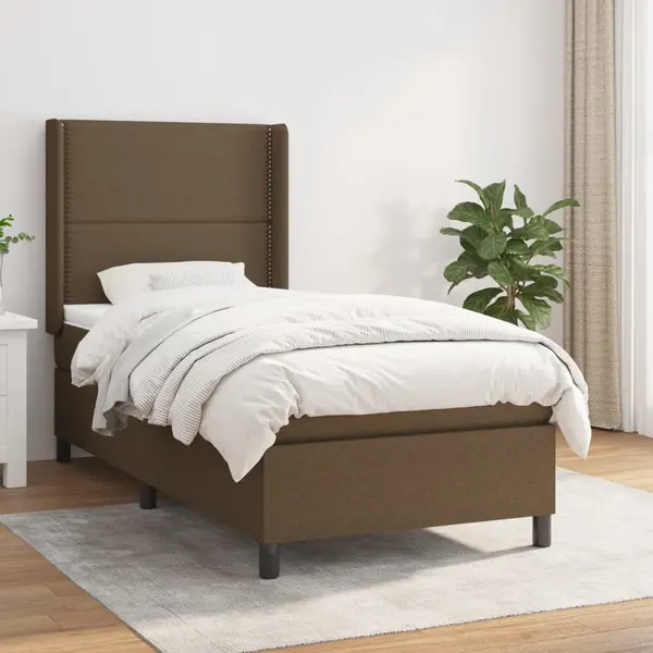 Gossi pat box spring cu saltea, maro inchis, 90x200 cm, textil