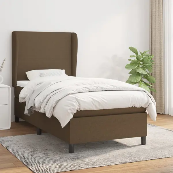 Gossi pat box spring cu saltea, maro inchis, 90x200 cm, textil