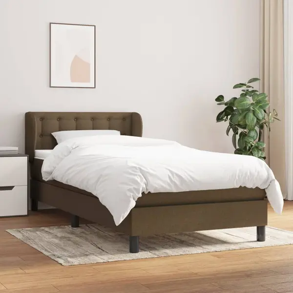 Gossi pat box spring cu saltea, maro inchis, 90x200 cm, textil