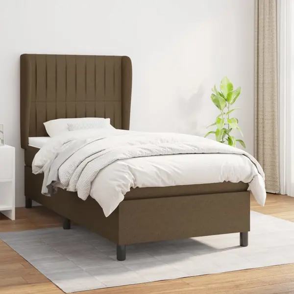 Gossi pat box spring cu saltea, maro inchis, 90x200 cm, textil