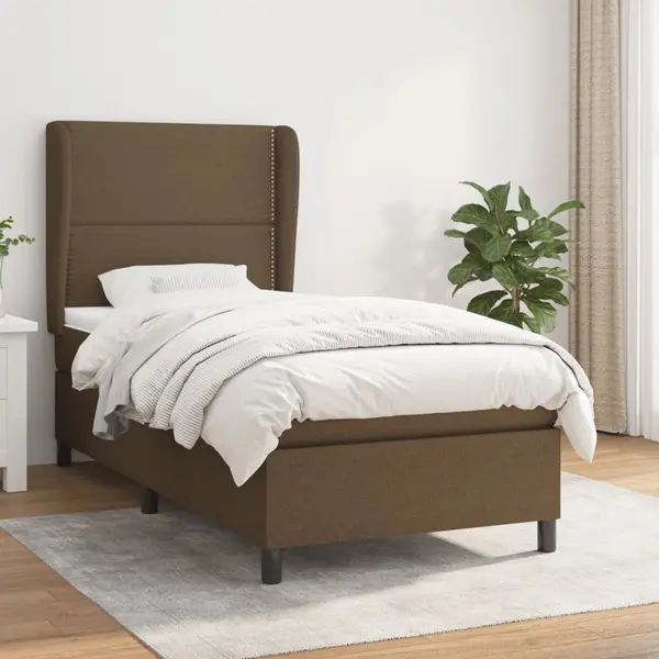 Gossi pat box spring cu saltea, maro inchis, 90x200 cm, textil