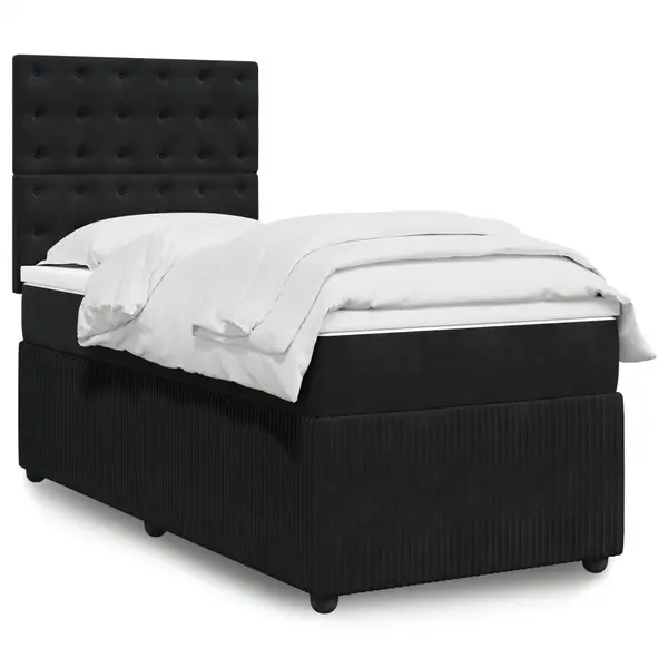 Gossi pat box spring cu saltea, negru, 100x200 cm, catifea