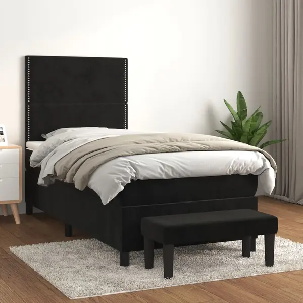 Gossi pat box spring cu saltea, negru, 100x200 cm, catifea