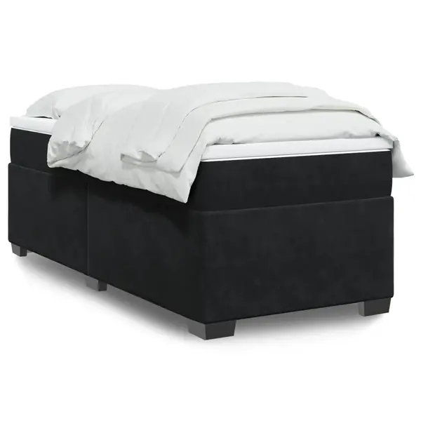 Gossi pat box spring cu saltea, negru, 100x200 cm, catifea