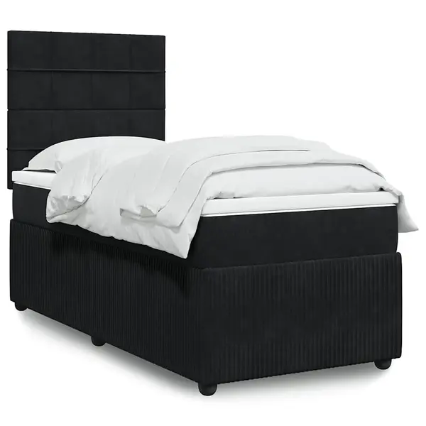 Gossi pat box spring cu saltea, negru, 100x200 cm, catifea