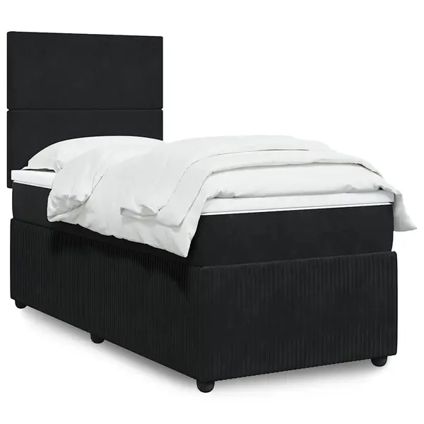 Gossi pat box spring cu saltea, negru, 100x200 cm, catifea