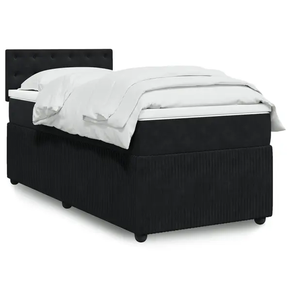 Gossi pat box spring cu saltea, negru, 100x200 cm, catifea