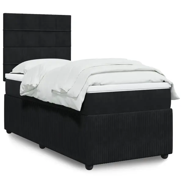 Gossi pat box spring cu saltea, negru, 100x200 cm, catifea