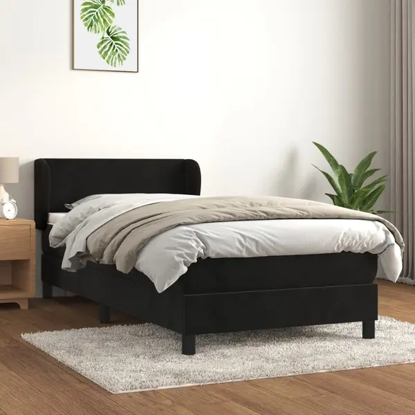 Gossi pat box spring cu saltea, negru, 100x200 cm, catifea