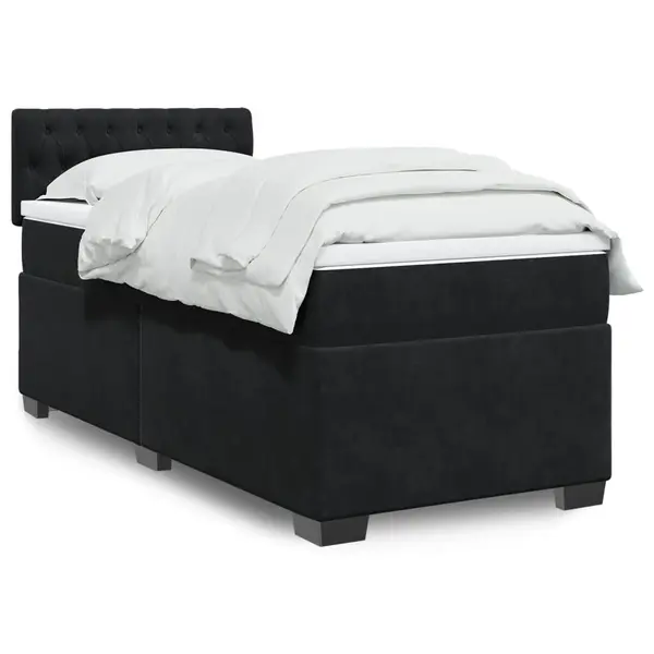 Gossi pat box spring cu saltea, negru, 100x200 cm, catifea