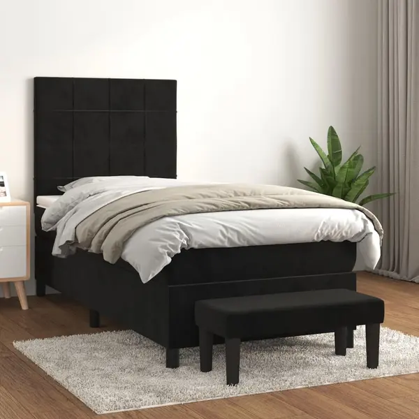 Gossi pat box spring cu saltea, negru, 100x200 cm, catifea