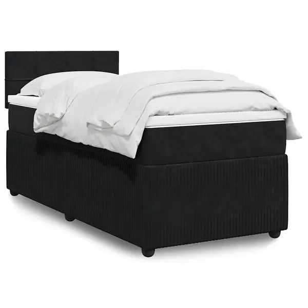 Gossi pat box spring cu saltea, negru, 100x200 cm, catifea
