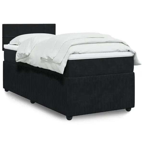 Gossi pat box spring cu saltea, negru, 100x200 cm, catifea