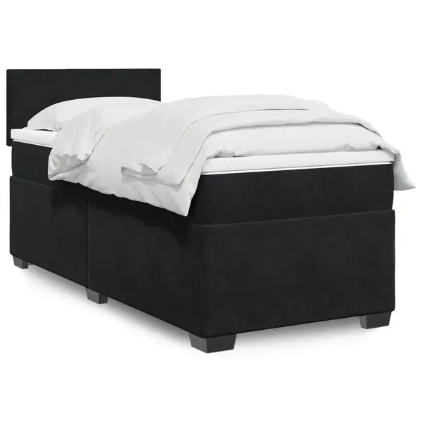 Gossi pat box spring cu saltea, negru, 100x200 cm, catifea