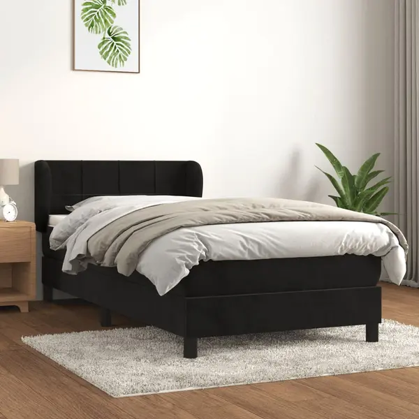 Gossi pat box spring cu saltea, negru, 100x200 cm, catifea