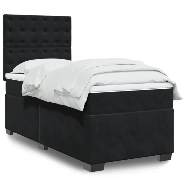 Gossi pat box spring cu saltea, negru, 100x200 cm, catifea
