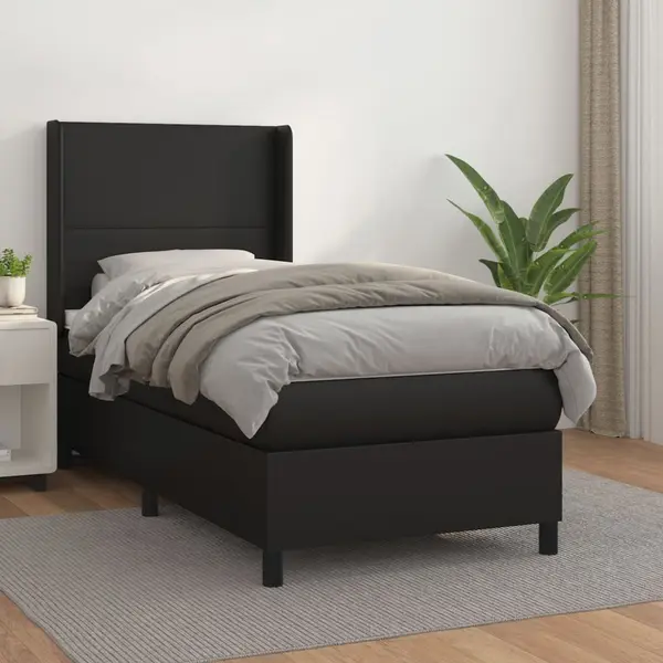 Gossi pat box spring cu saltea, negru, 100x200 cm, piele ecologica