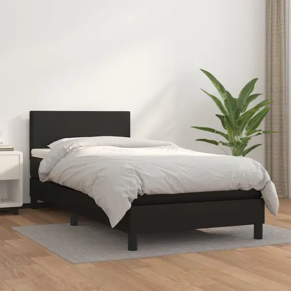 Gossi pat box spring cu saltea, negru, 100x200 cm, piele ecologica