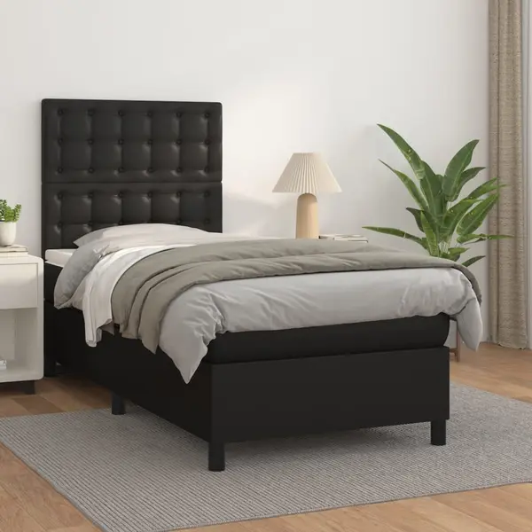 Gossi pat box spring cu saltea, negru, 100x200 cm, piele ecologica