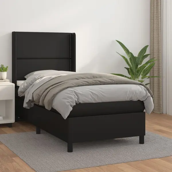 Gossi pat box spring cu saltea, negru, 100x200 cm, piele ecologica