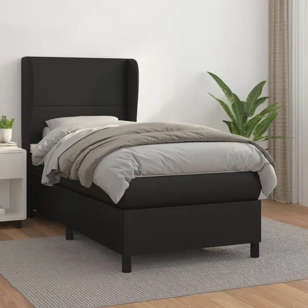 Gossi pat box spring cu saltea, negru, 100x200 cm, piele ecologica