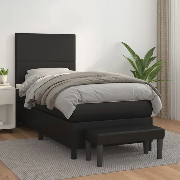 Gossi pat box spring cu saltea, negru, 100x200 cm, piele ecologica