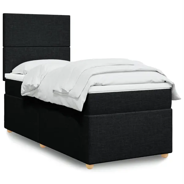 Gossi pat box spring cu saltea, negru, 100x200 cm, textil