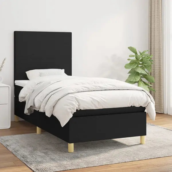 Gossi pat box spring cu saltea, negru, 100x200 cm, textil