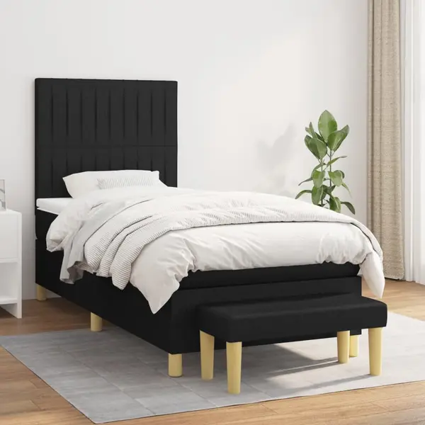 Gossi pat box spring cu saltea, negru, 100x200 cm, textil