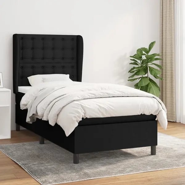 Gossi pat box spring cu saltea, negru, 100x200 cm, textil