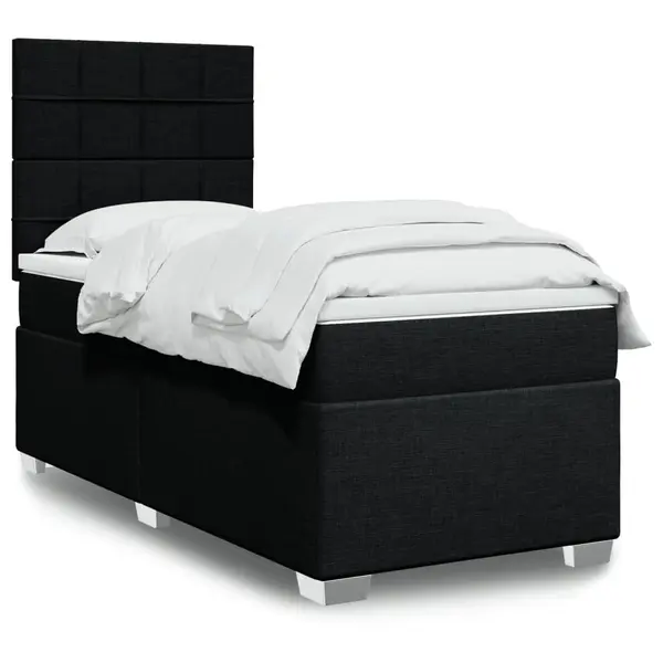 Gossi pat box spring cu saltea, negru, 100x200 cm, textil