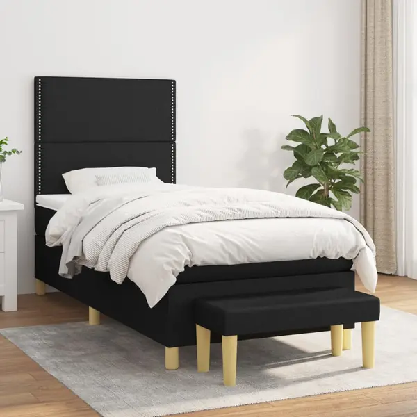 Gossi pat box spring cu saltea, negru, 100x200 cm, textil