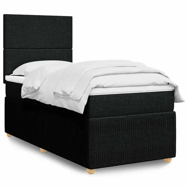 Gossi pat box spring cu saltea, negru, 100x200 cm, textil