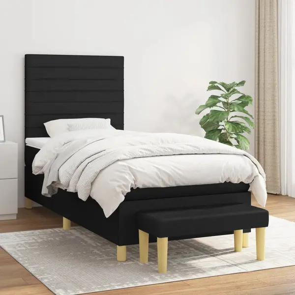 Gossi pat box spring cu saltea, negru, 100x200 cm, textil