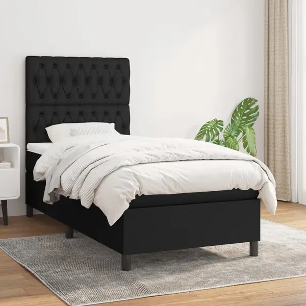 Gossi pat box spring cu saltea, negru, 100x200 cm, textil