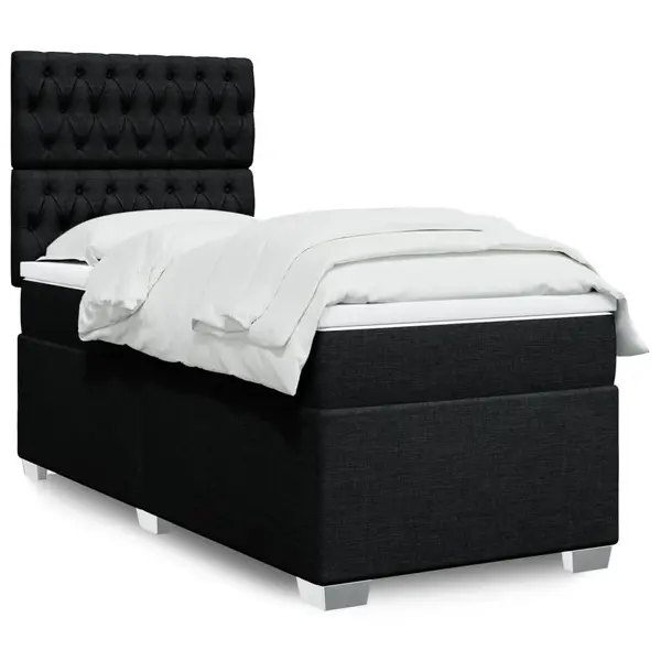 Gossi pat box spring cu saltea, negru, 100x200 cm, textil