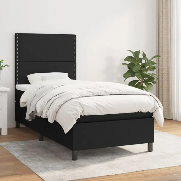 Gossi pat box spring cu saltea, negru, 100x200 cm, textil