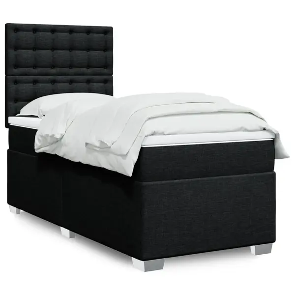 Gossi pat box spring cu saltea, negru, 100x200 cm, textil
